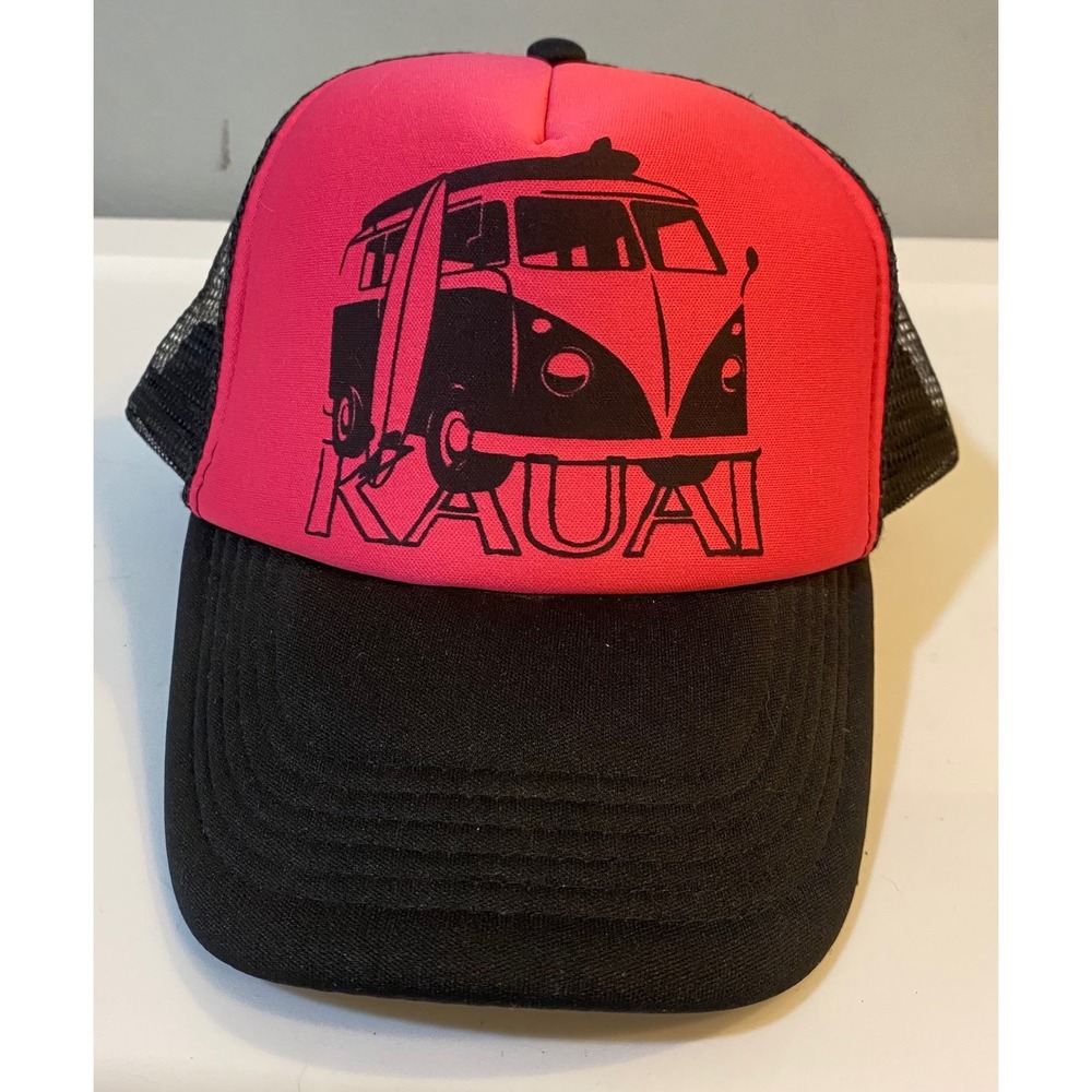 Hawaiian Headwear Kauai Surf Van Trucker Hat Pink Black Snapback Mesh‎ Cap